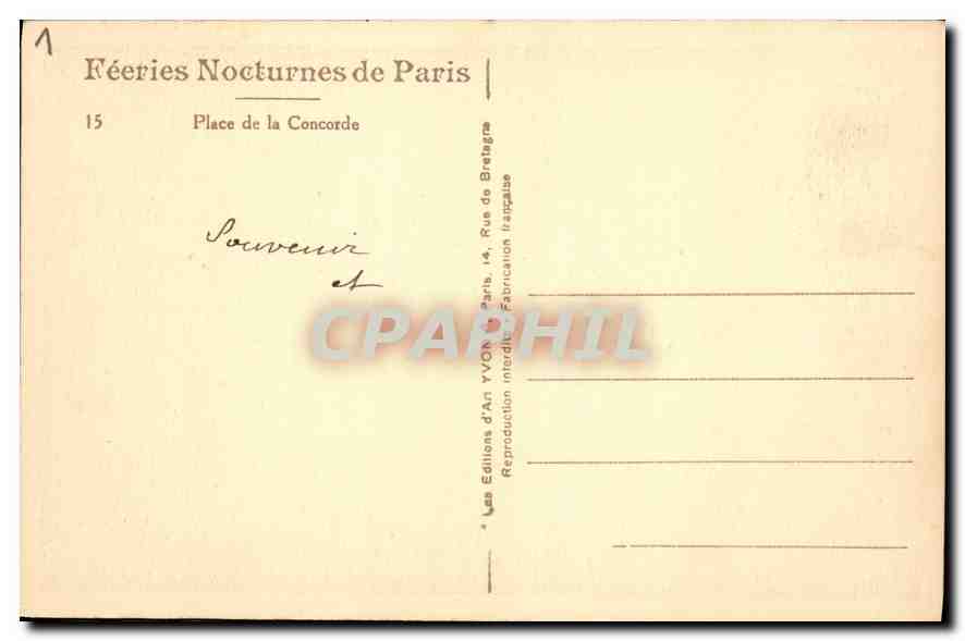 CPA Paris Place de la Concorde  — Rückseite