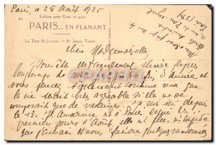 CPA Paris La Tour St Jacques  — Rückseite