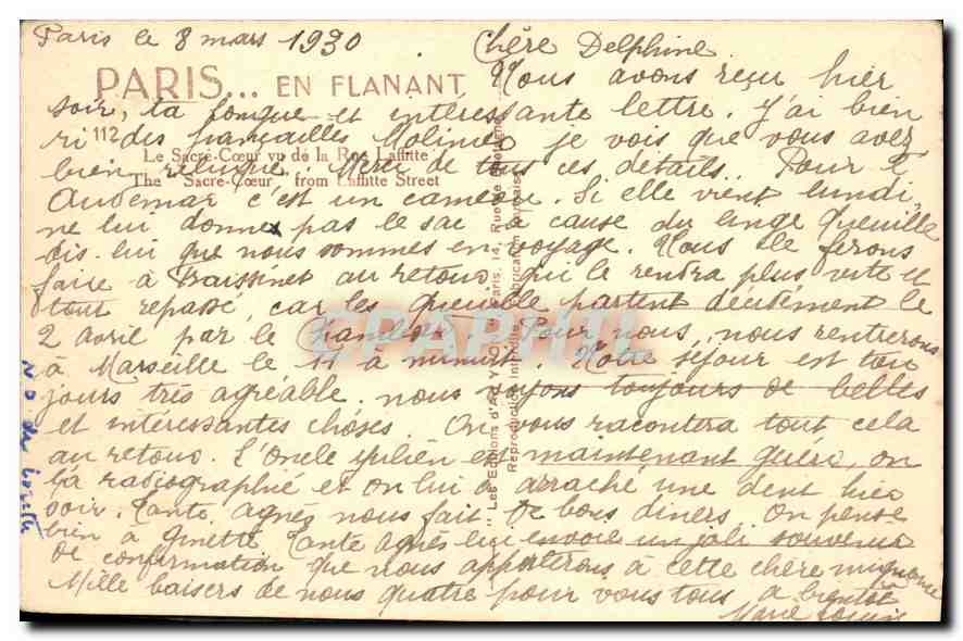 CPA Paris Le Sacre Coeur vu de la rue Lathtte  — Rückseite