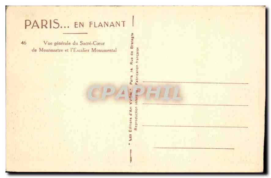 CPA Paris Vue generale du Sacre Coeur de Montmartre et l'Escalier Monumental  — Rückseite