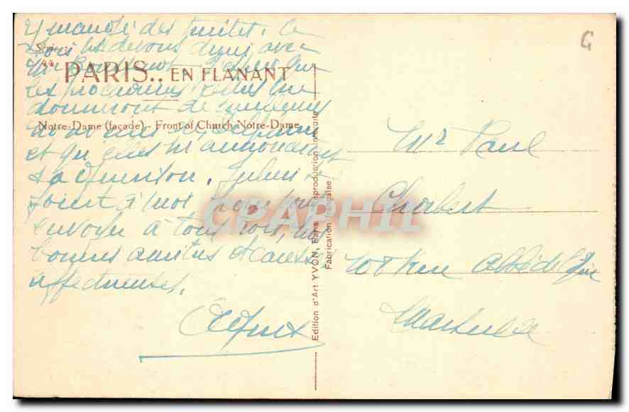 CPA Paris Notre Dame facade  — Verso