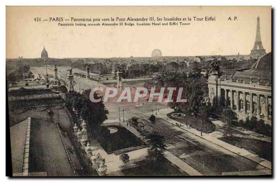 CPA Paris Panorama pris vers le Pont Alexandre III les Invalides et la Tour Eiffel 