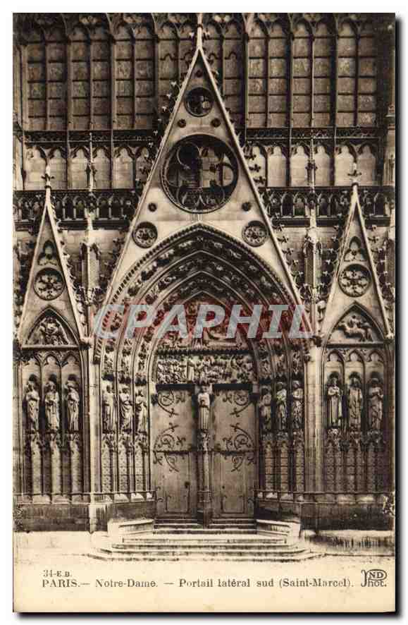 CPA Paris Notre Dame Portail lateral sud Saint Marcel 