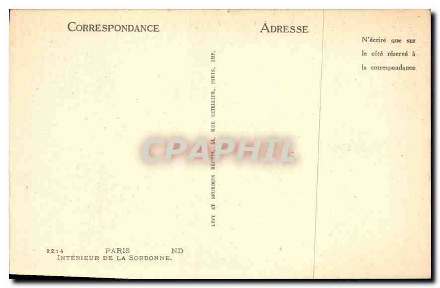 CPA Paris Interieur de la Sorbonne  — Rückseite