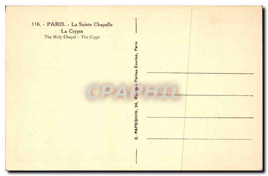 CPA Paris La Sainte Chapelle La Crypte  — Verso