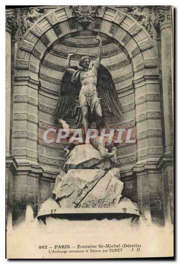 CPA Paris Fontaine St Michel L'Archange terrossant le Demon par Duret 