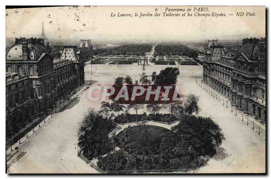 CPA Panorama de Paris Le Louvre le Jardin des Tuileries et les Champs Elysees 