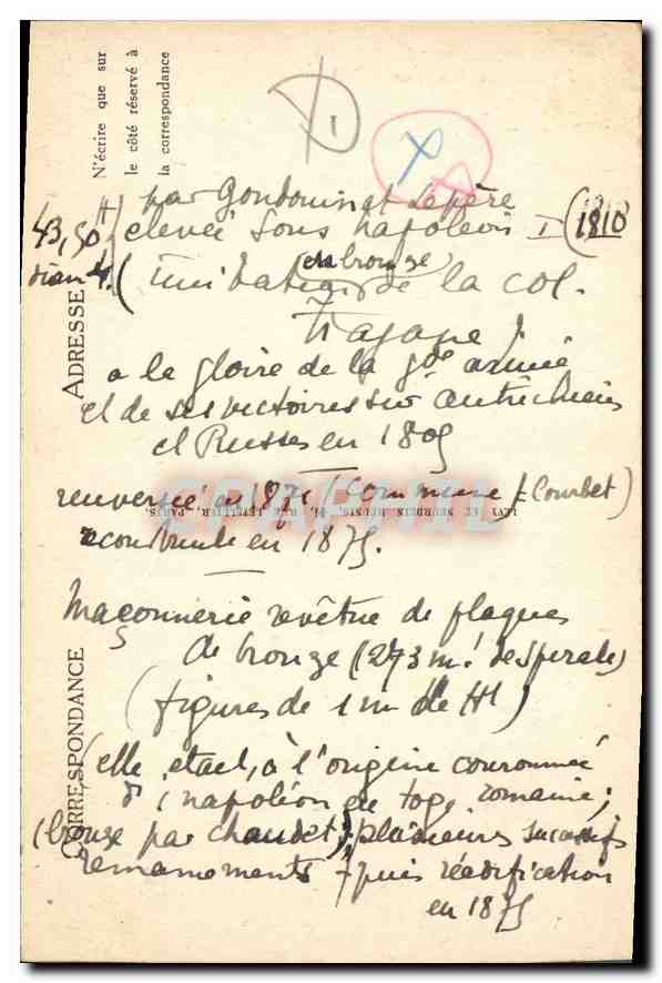 CPA Paris La Colonne Vendome  — Verso