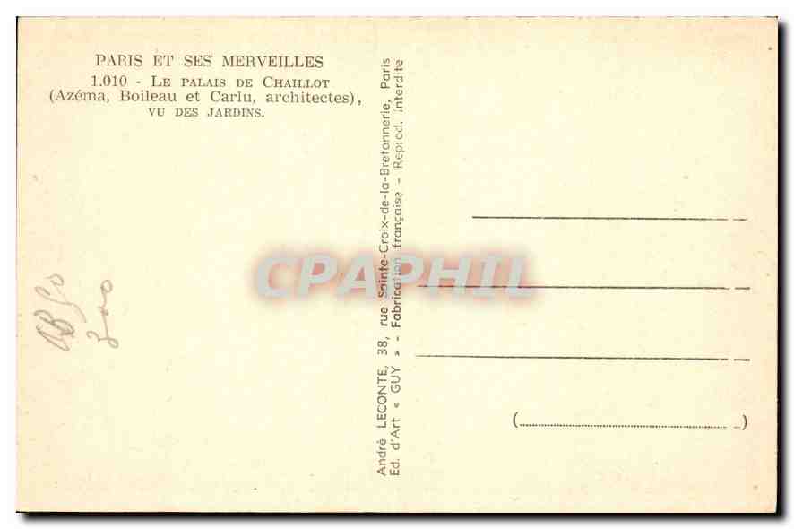 CPA Paris et ses Merveilles Le Palais de Chaillot  — Rückseite