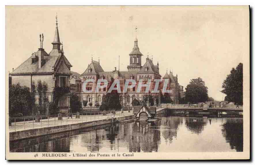 CPA Mulhouse L'Hotel des Postes et le Canal 