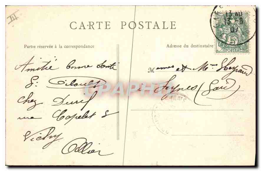 CPA Vichy Casino Salon de Correspondence  — Verso
