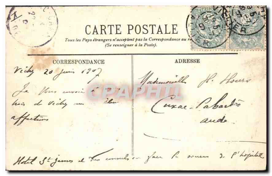 CPA Vichy Le Casino La Veranda et le Theatre  — Verso