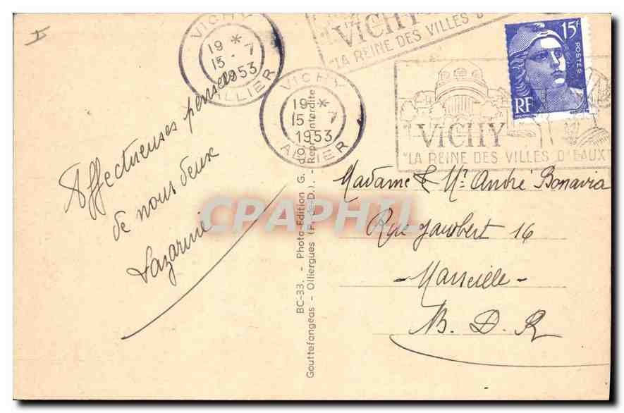CPA Vichy La Tour de l'Horloge XV siecle  — Rückseite