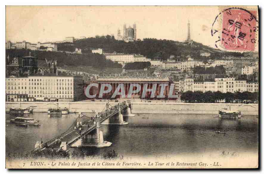 CPA Lyon Le Palais de Justice et le Coteau de Fourviere La Tour et le Restaurant Gay 