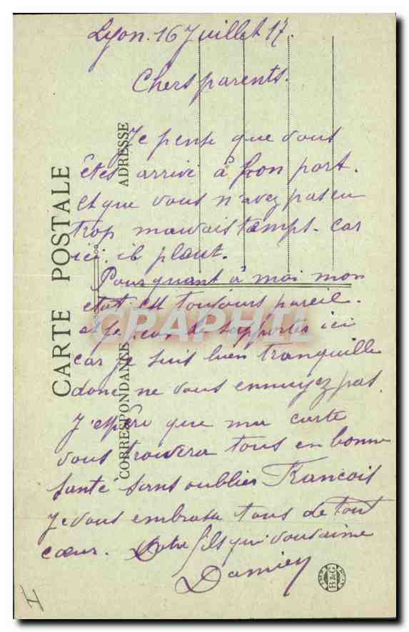 CPA Lyon Place Bellecour et Coteau de Fourviere  — Verso