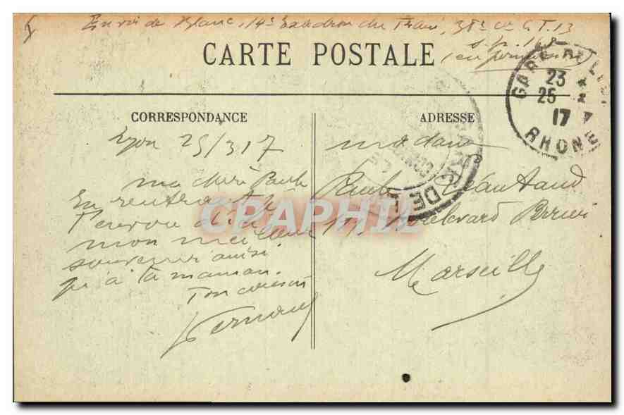 CPA Lyon Place Bellecour et Coteau de Fourviere  — Verso