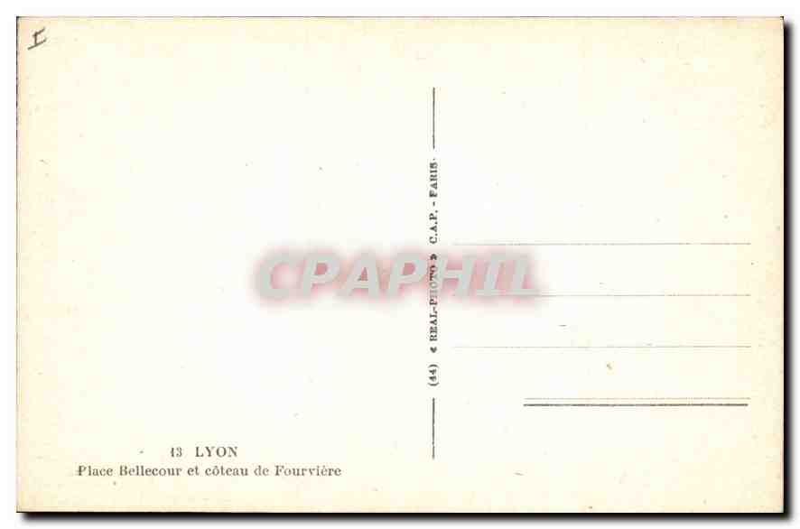 CPA Lyon Place Bellecour et coteau de Fourviere  — Verso