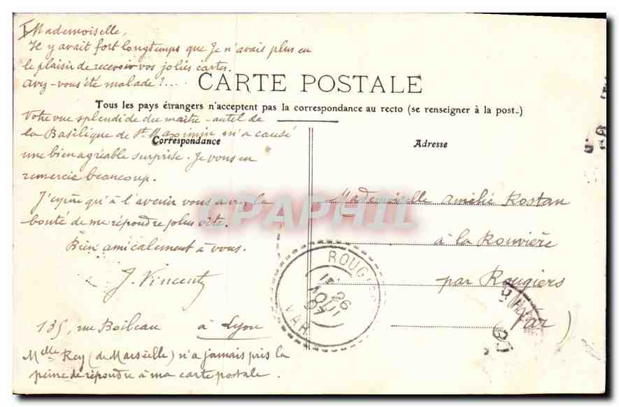 CPA Lyon Place Bellecour Statue Louis XIV  — Verso