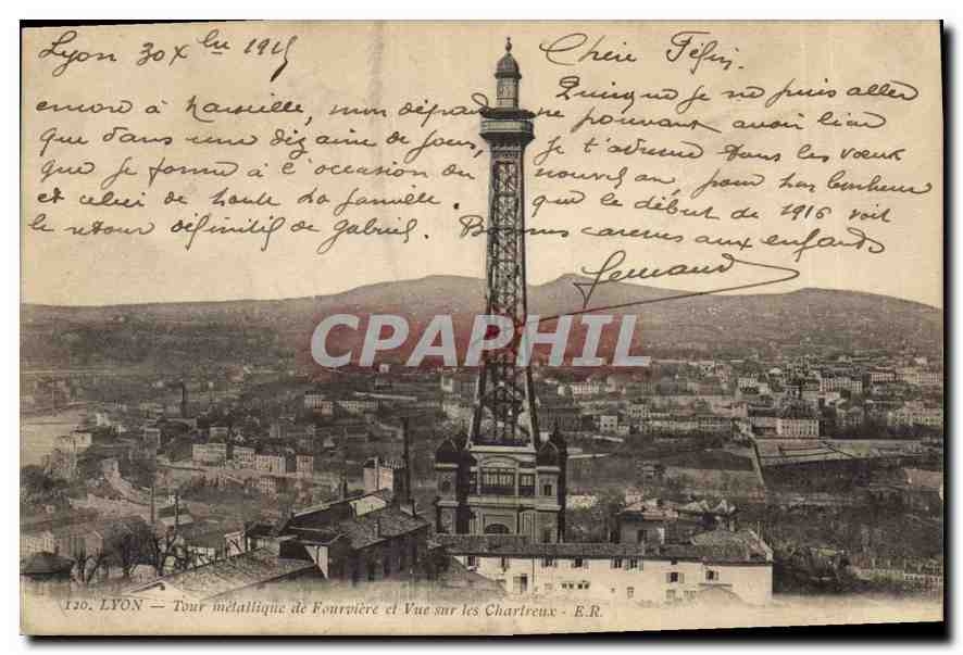 CPA Lyon Toue metallique de Fourviere et Vue sur les Chartreux 