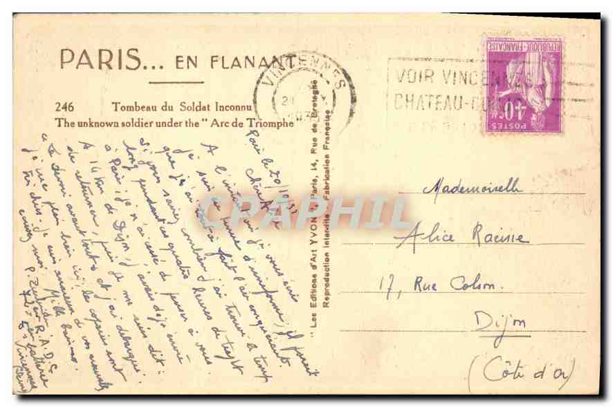 CPA Paris Tombeau du Soldat Inconnu  — Rückseite