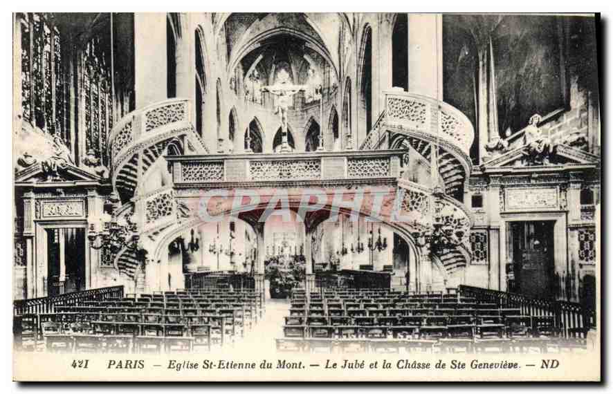 CPA Paris Eglise St Etienne du Mont Le Jube et la Chasse de Ste Genevieve 