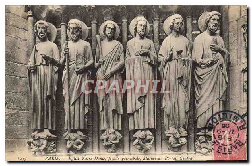 CPA Paris Eglise Notre Dame facade principale Statues du Portain Central 
