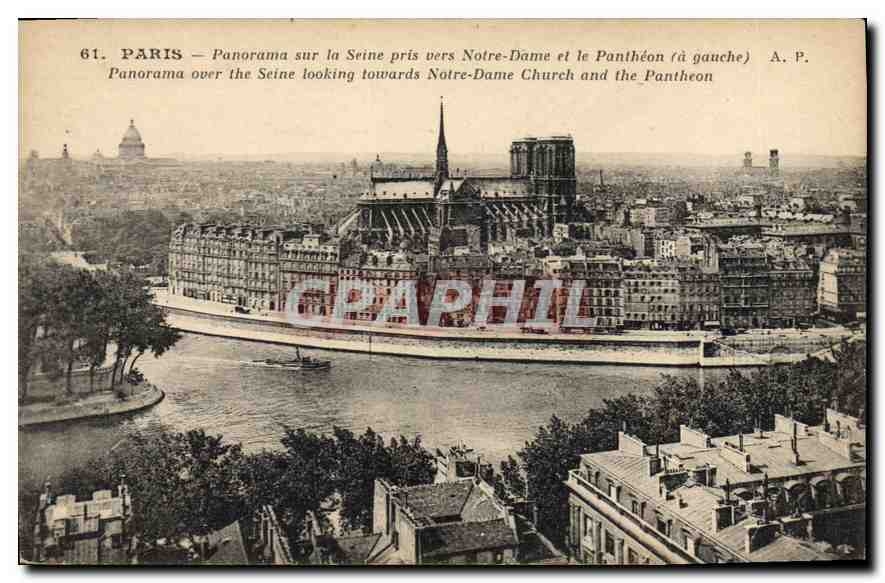 CPA Paris Panorama sur la Seine pris vers Notre Dame et le Pantheon 