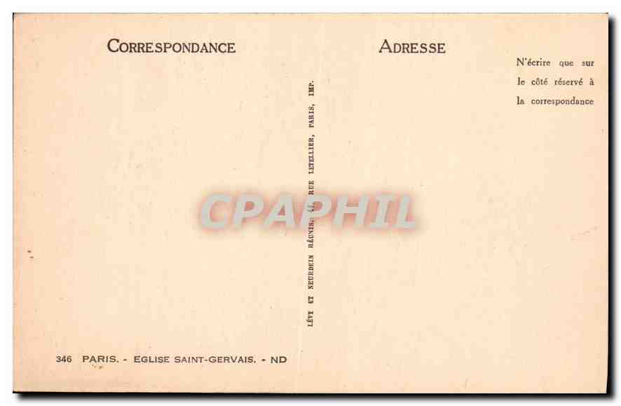 CPA Paris Eglise Saint Gervais  — Verso