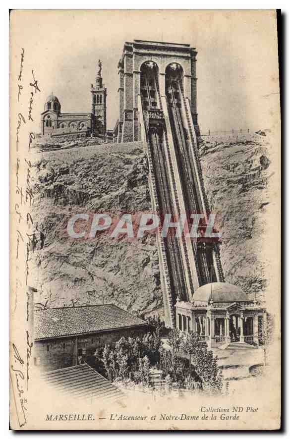 CPA Marseille L'Ascenseur et Notre Dame de la Garde 