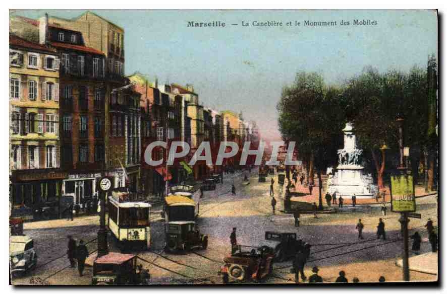 CPA Marseille La canebiere et le Monument des Mobiles 