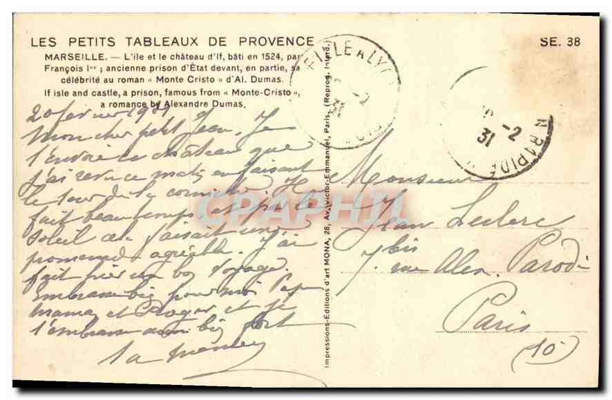 CPA Marseille L'Ile et le chateau d'If  — Verso