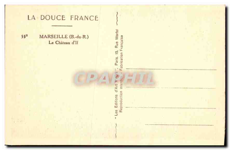CPA Marseille B du R Le Chateau d'If  — Verso