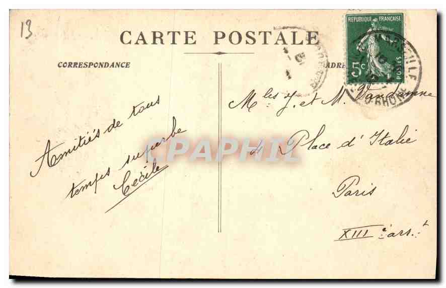Marseille — Vue Générale de Malmousque et Pont de la Fausse Monnaie — Édition des Nouvelles Galeries — Verso