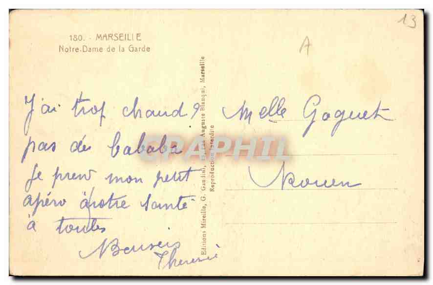 CPA Marseille Notre Dame de la Garde  — Rückseite
