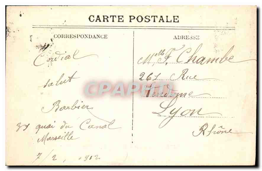 CPA Marseille Le Pharc de la Destrade Depart d'un courrier  — Rückseite