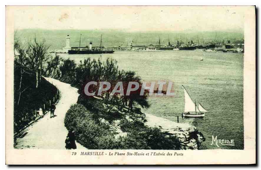 CPA Marseille Le Phare Ste Marie et l'Entree des Ports 
