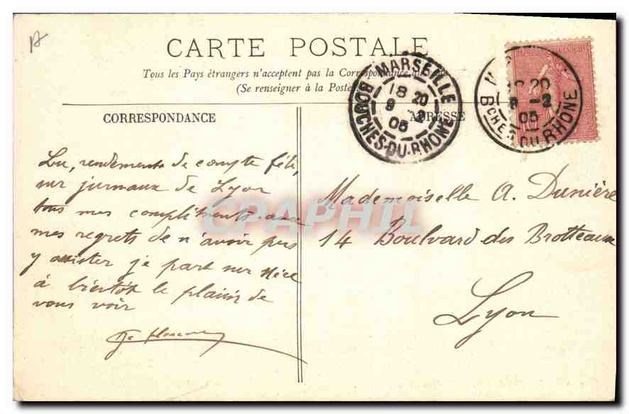 CPA Marseille Jardin de la Colonne  — Rückseite