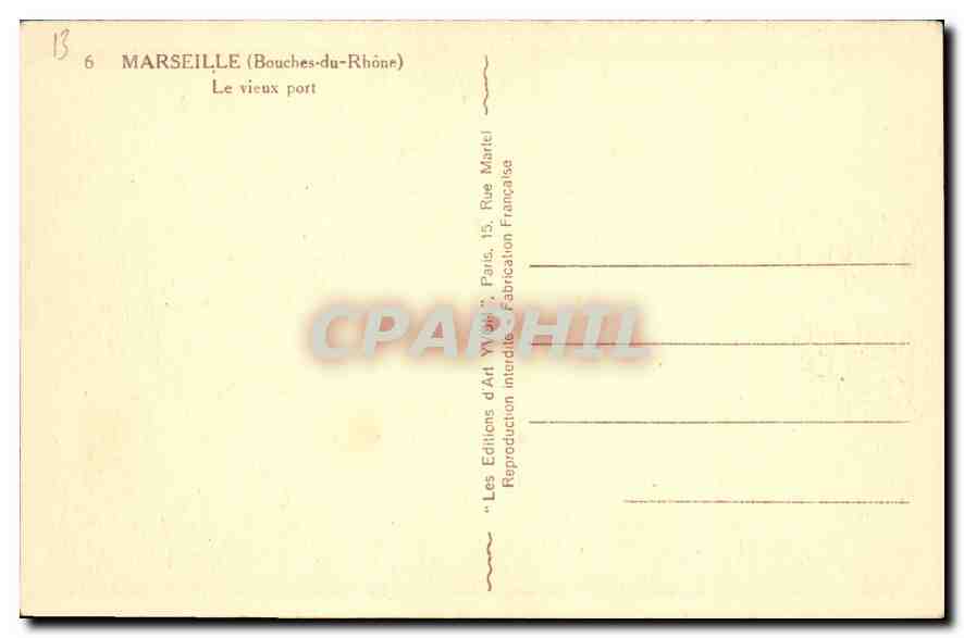 CPA Marseille Bouches du Rhone Le vieux port  — Verso