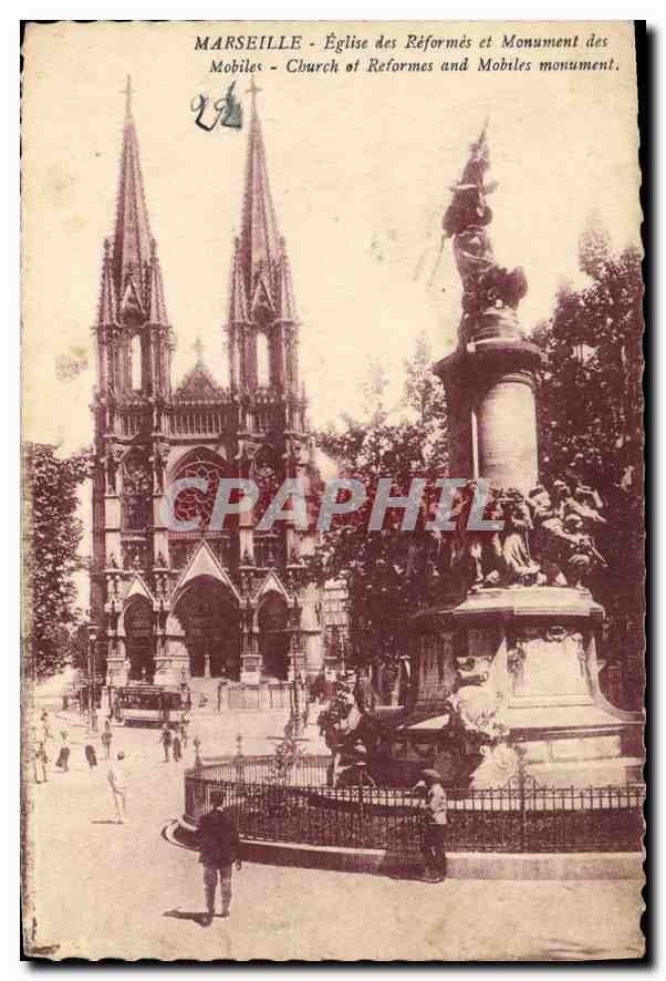 CPA Marseille Eglise des Reformes et Monument des Mobiles 