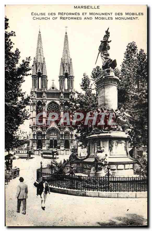 CPA Marseille Eglise des Reformes et Monument des Mobiles 
