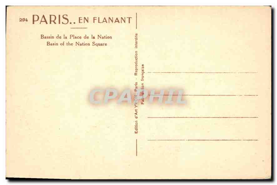 CPA Paris Bassin de la Place de la Nation  — Rückseite