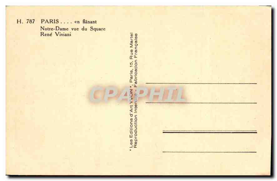 CPA Paris en flanant Notre Dame vue du Square Rene Viviani  — Verso