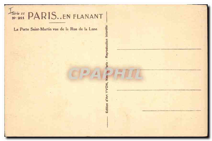CPA Paris La Porte Saint Martin vue de la Rue de la Lune Brioches Soleil — Rückseite