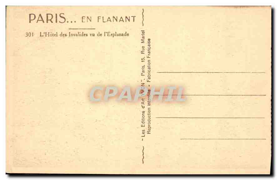 CPA Paris L'Hotel des Invalides vu de l'Esplanade  — Rückseite