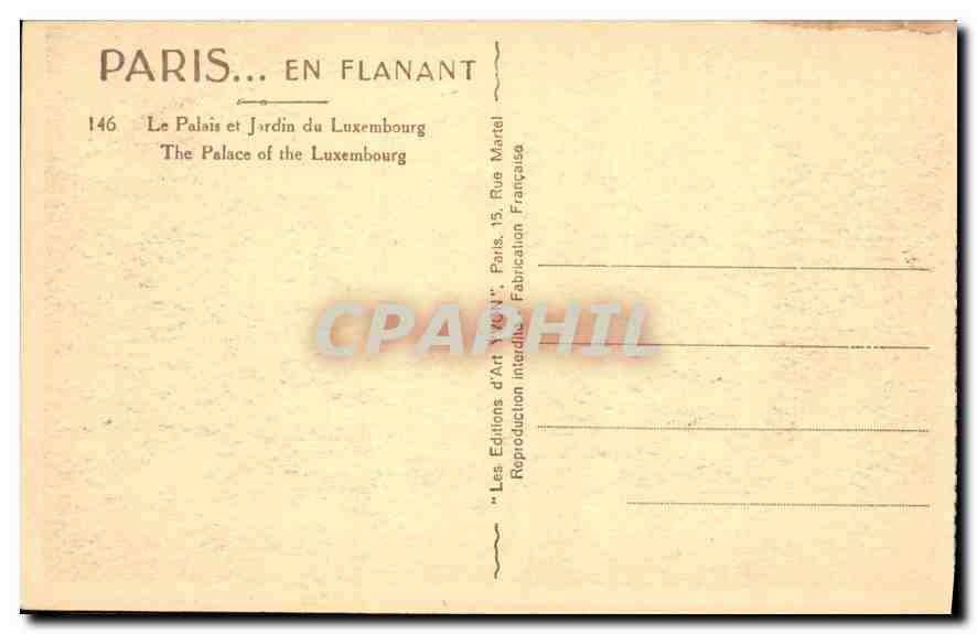 CPA Paris Le Palais et Jardin du Luxembourg  — Rückseite