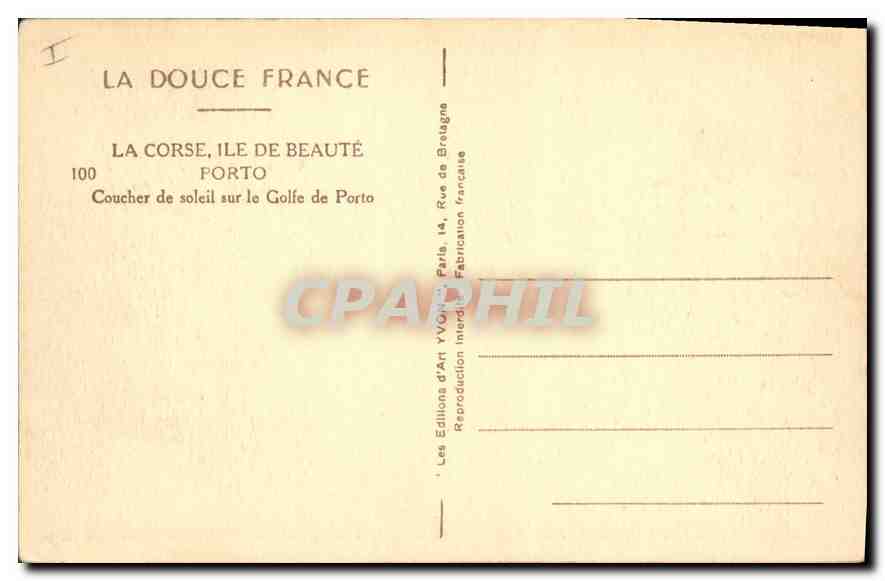 CPA La douce France La Corse Ile de Beaute Porto Coucher de soleil sur le Golfe de Porto — Rückseite