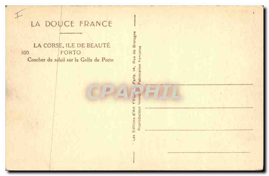 Coucher de soleil sur le Golfe de Porto — La Corse, île de beauté — Éditions d'Art VVON, Paris — Rückseite