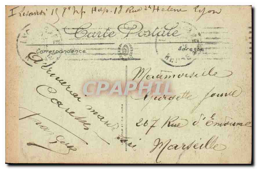 CPA Lyon Place des Terreaux Hotel de Ville Fontaine Bartholdi et Palais des Arts — Verso