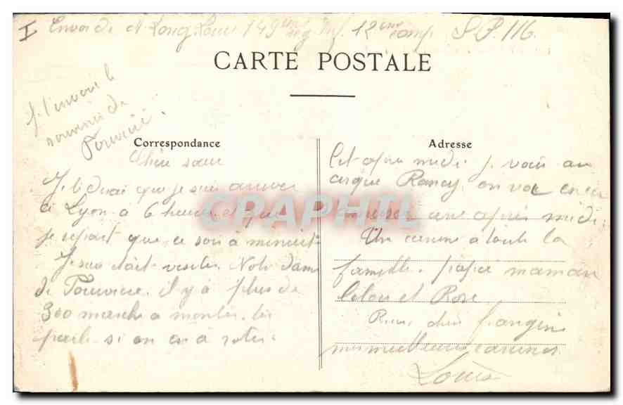 CPA Lyon Fontaine Bartholdi — Verso