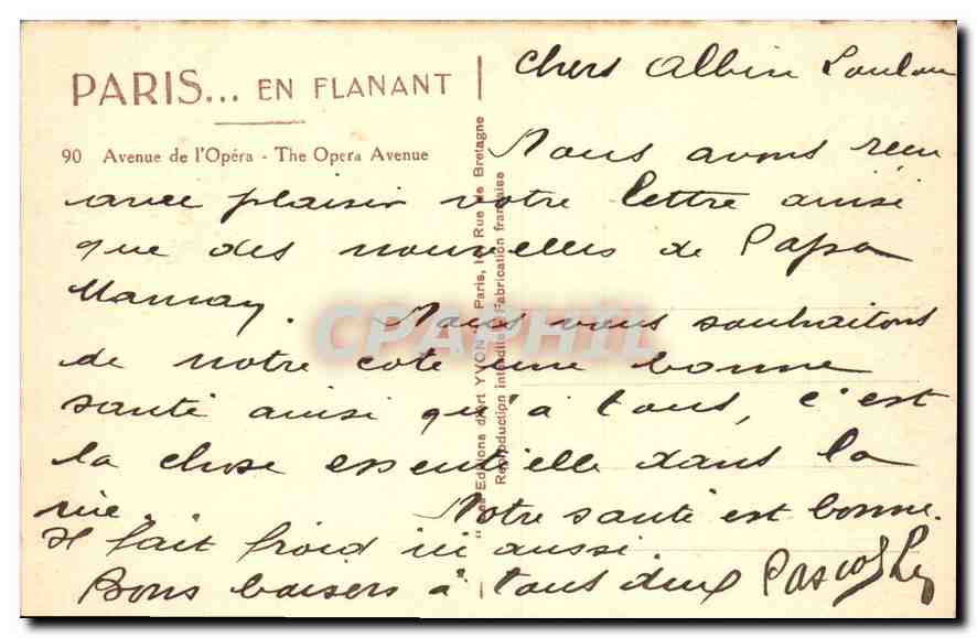 CPA Paris en flanat Avenue de l'Opera — Rückseite